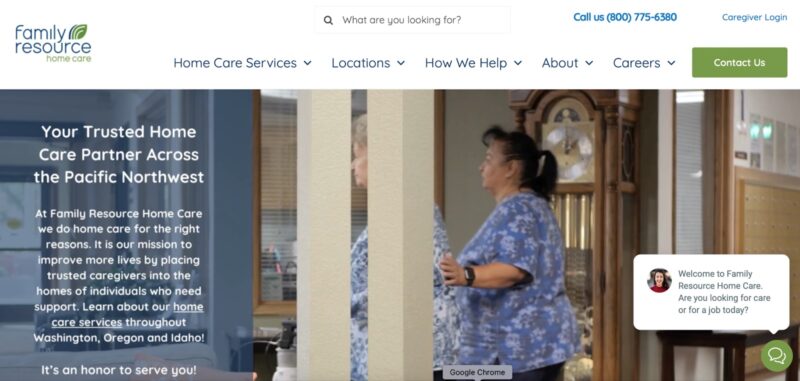 Home care websites like this one use chats to make it easy to increase visitor conversion.