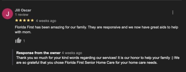 An example of a home care agency responding to a Google Review.