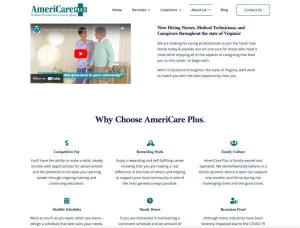 An example of a home care site contributing to a strong brand.