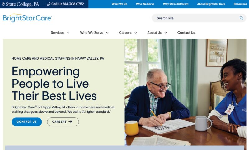 An example of a home care PPC landing page that features the location prominently.